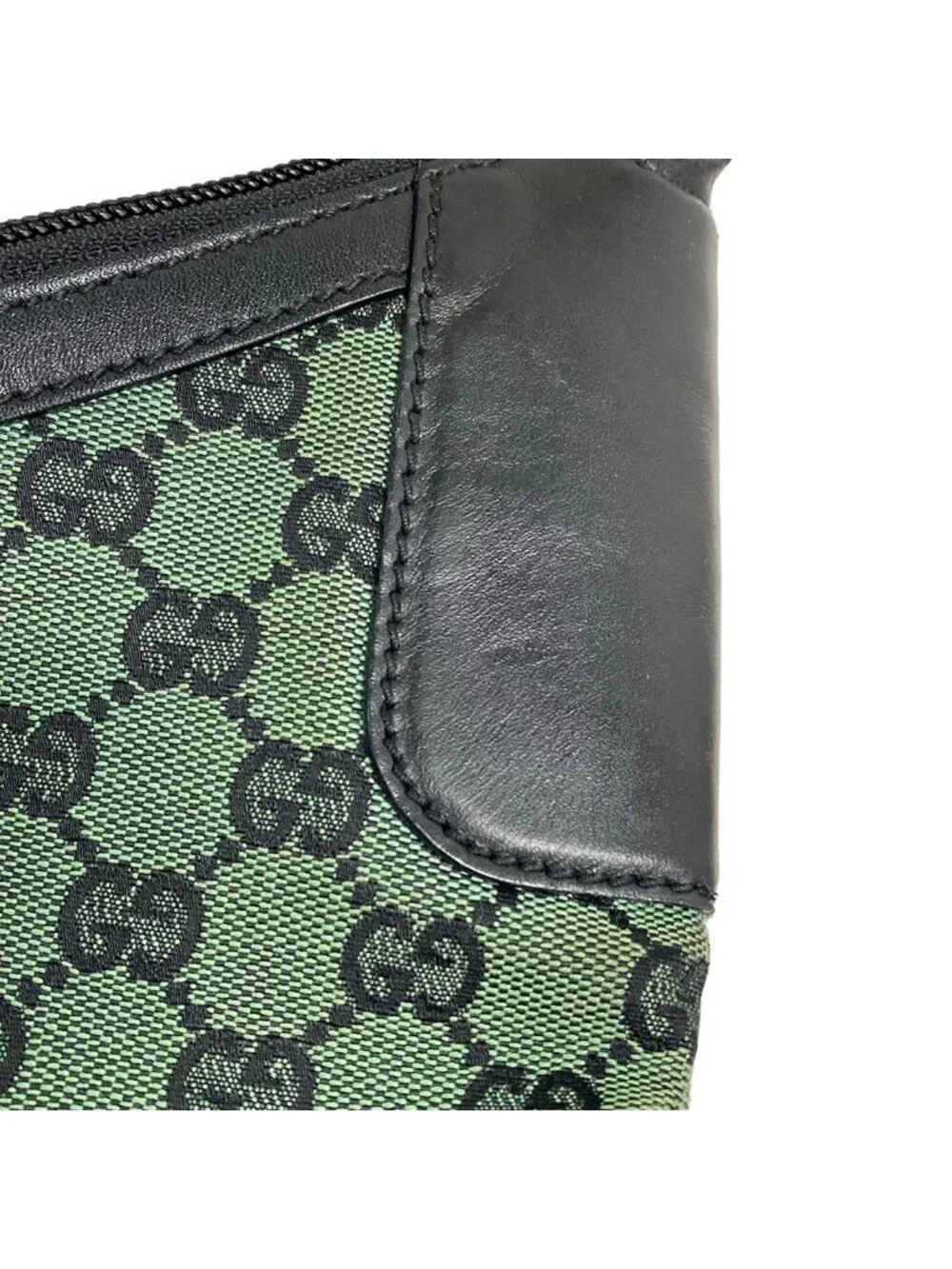 ★SOLD★ Gucci Shoulder Bag GG Pattern Green Black Leather - Picture 13 of 15